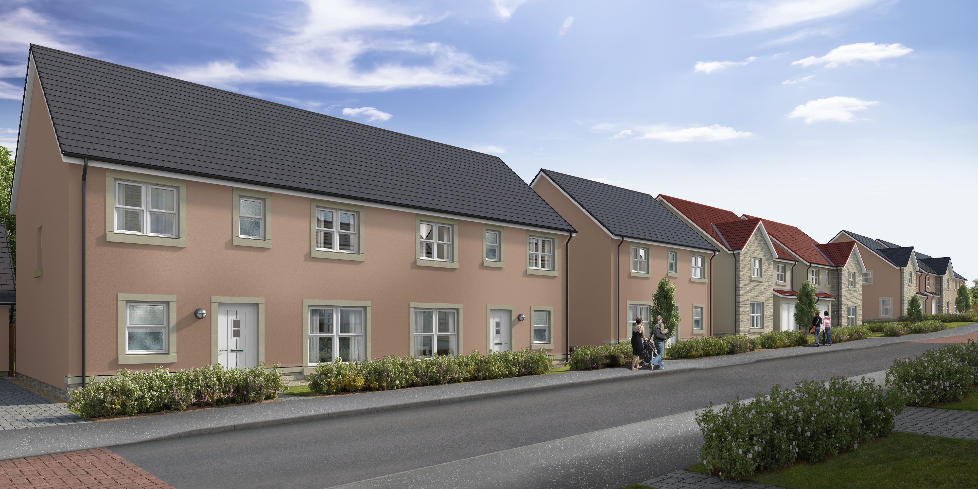 CGI street scene of Abbey Gardens development