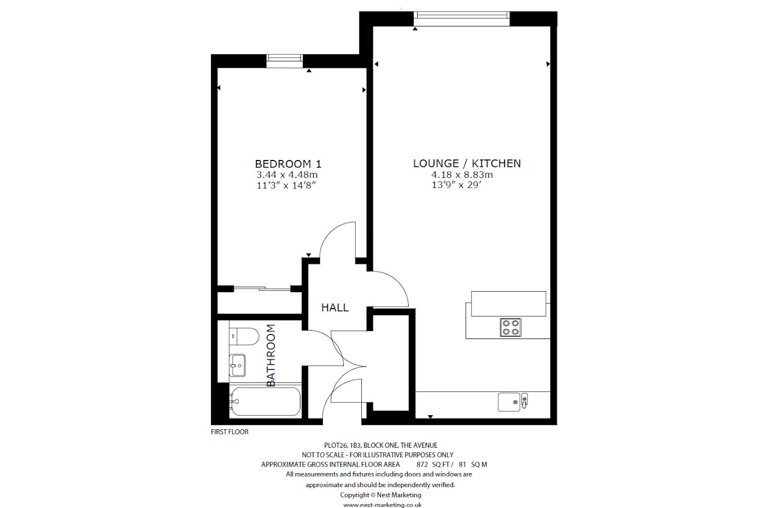 Apartment Type 1B3-26 Floorplan